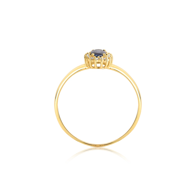 Anel Laurel oval de Safira azul ouro 18k contorno de 5,4pts de Diamantes 2