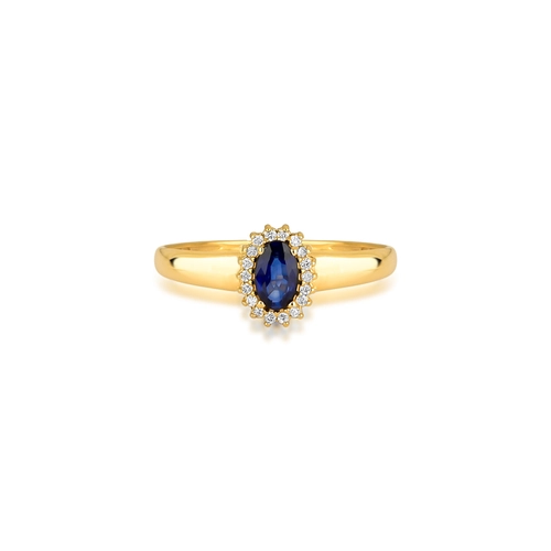 Anel Laurel oval de Safira azul ouro 18k contorno de 5,4pts de Diamantes