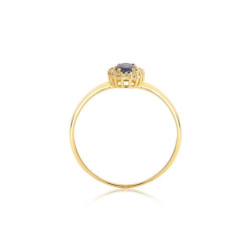 Anel Laurel oval de Safira azul ouro 18k contorno de 5,4pts de Diamantes