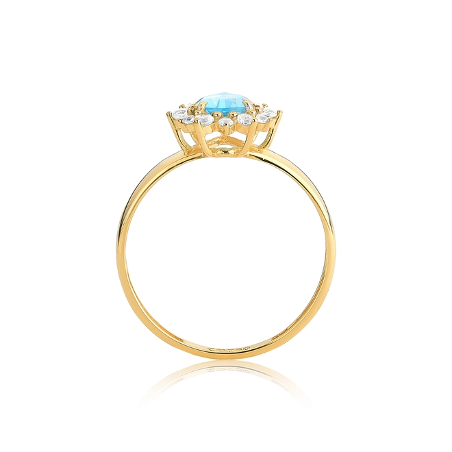 Anel Laurel gota de Topázio Swiss ouro 18k com contorno de Topázio branco 2