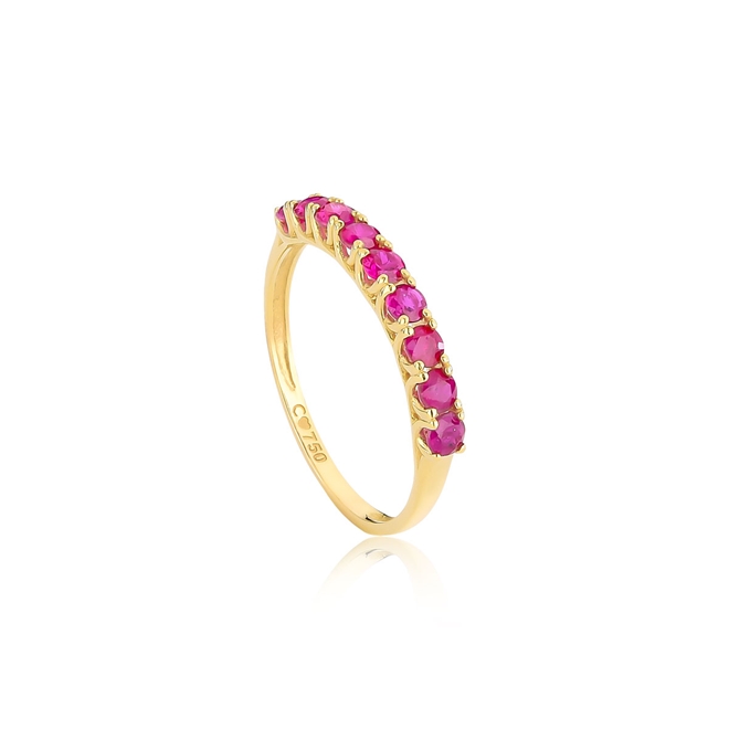 Anel meia aliança Ouro 18k com gemas preciosas de 76pts de Rubis