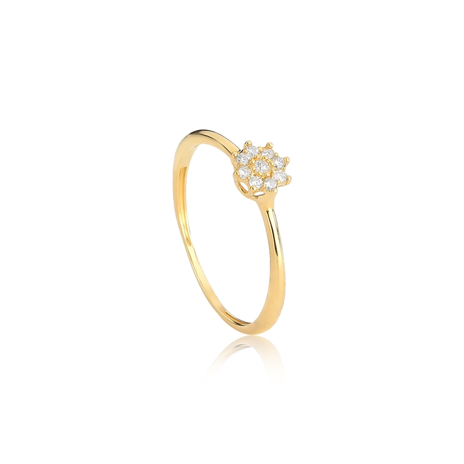 Anel Ouro 18k flor de 9,2pts de Diamantes Coleção Soleil