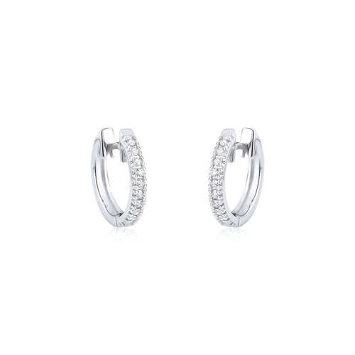 Brinco Pavês Adore argola ouro branco 18k meio aro de Diamantes