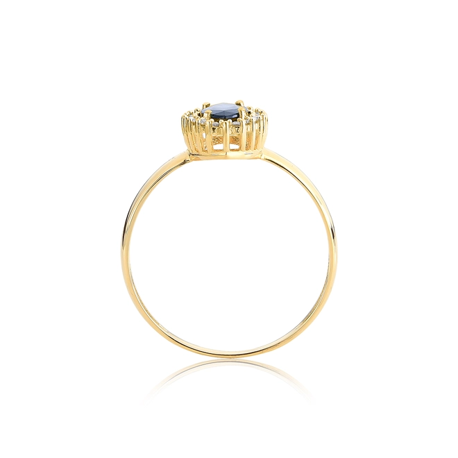 Anel Laurel navete de Safira azul ouro 18k contorno de Diamantes 2