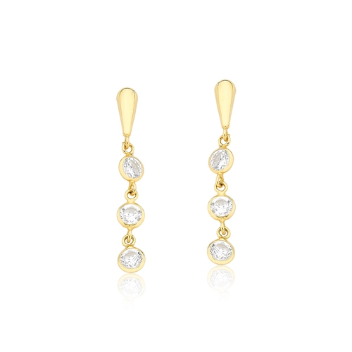 Brinco infantojuvenil gota ouro 18k pingente gemas de Zircônias brancas