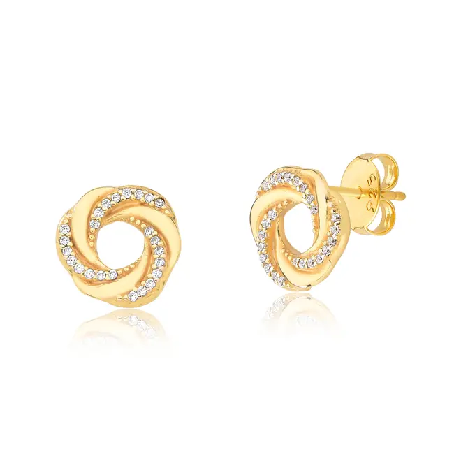 Brinco Stud entrelaçado prata 925 dourada com Zircônias For me Antique 1
