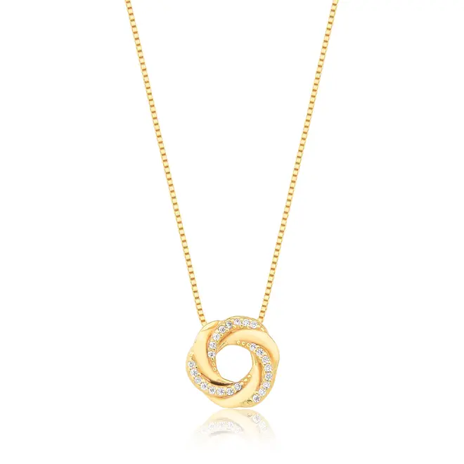 Gargantilha pingente entrelaçado prata 925 dourada com Zircônias For me Antique 1