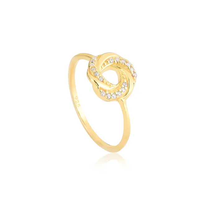Anel com círculo entrelaçado prata 925 dourada com Zircônias For me Antique 1