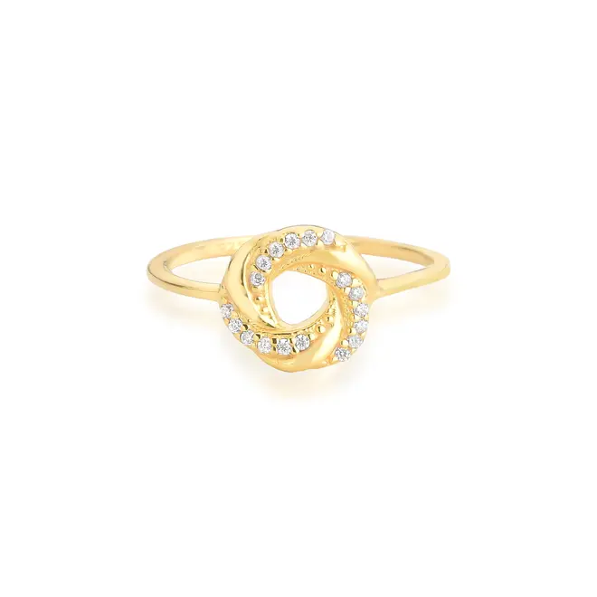 Anel com círculo entrelaçado prata 925 dourada com Zircônias For me Antique 3
