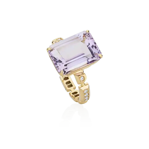Anel Colosseo de Ametista em ouro 18k módulos articulados com 12pts de Diamantes