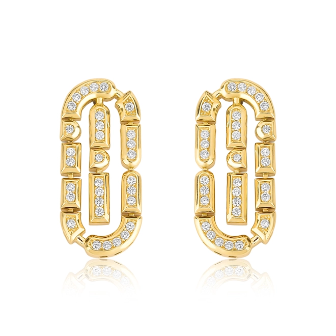 Brinco Colosseo oval ouro 18k módulos simétricos com Diamantes 1