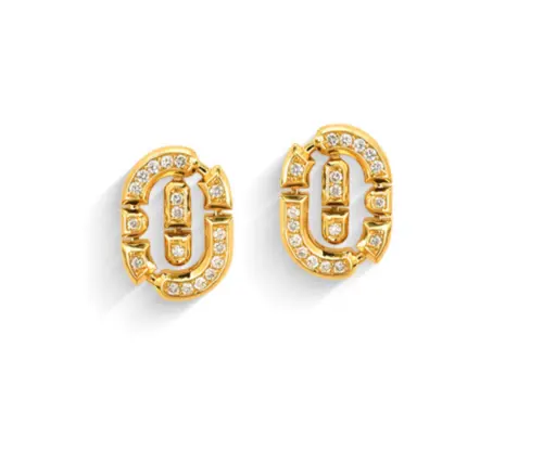 Brinco Colosseo oval em ouro 18k módulos simétricos com Diamantes