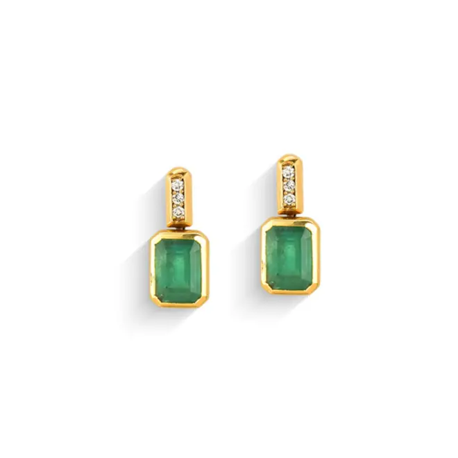Brinco Colosseo retangular de Esmeralda ouro 18k com 8pts de Diamantes 1