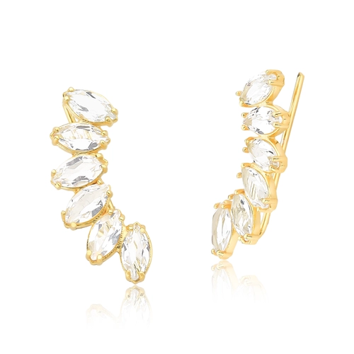 Brinco For me Ear cuff prata 925 dourada com Topázios brancos