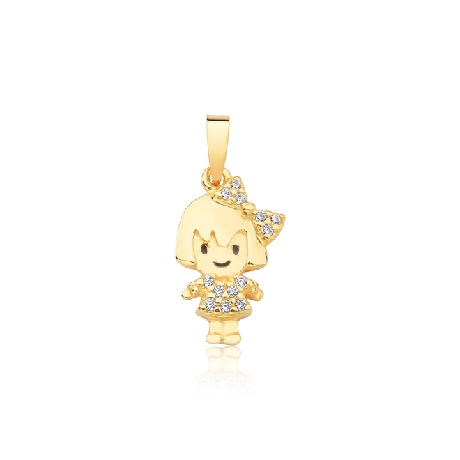 Pingente For me prata 925 dourada filhos boneca menina com Zircônias 1
