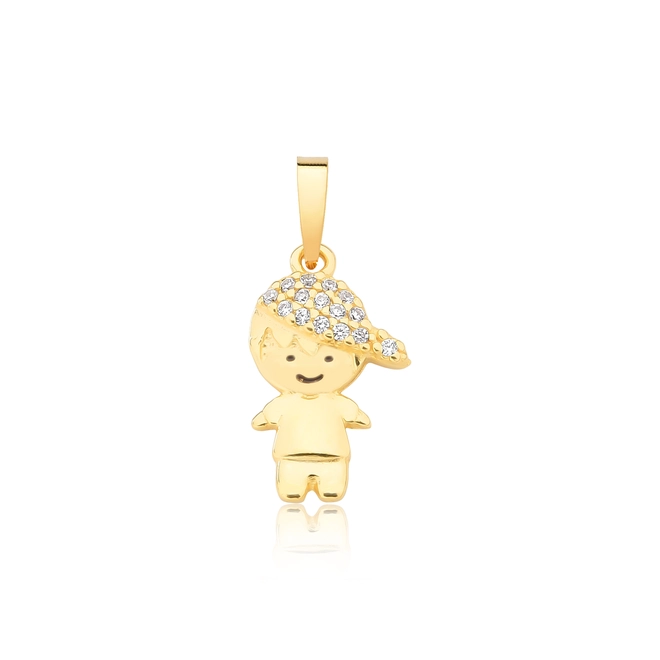 Pingente For me filhos menino prata 925 dourada boné de Zircônias brancas 1