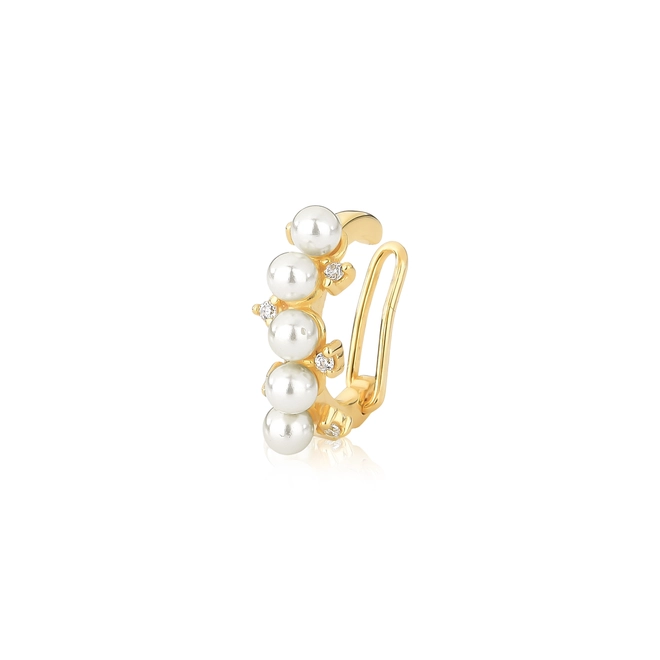 Piercing de orelha For me gancho prata 925 dourada com Pérolas e Zircônias brancas 1
