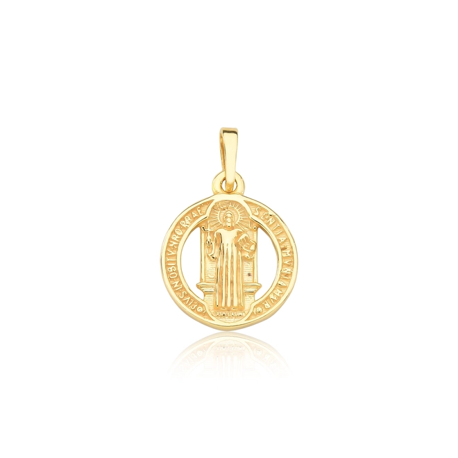 Pingente For me em prata 925 dourada medalha de São Bento polida 1
