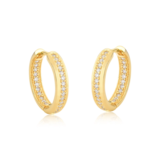 Brinco For me argola click prata 925 dourada com Zircônias brancas dentro e fora 1