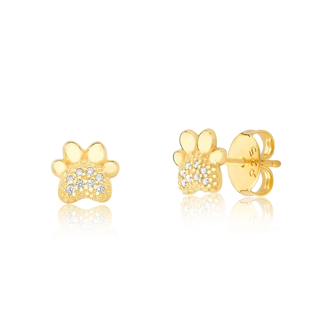 Brinco For me Stud patinha em prata 925 dourada com gema de Zircônias brancas 1