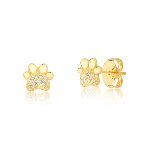 Brinco For me Stud patinha em prata 925 dourada com gema de Zircônias brancas