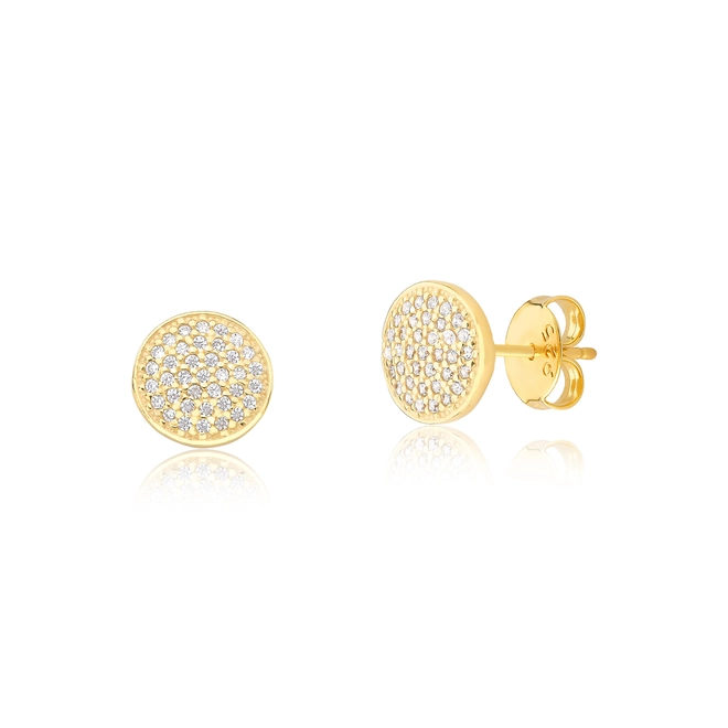 Brinco For me Stud prata 925 dourada redondo pavê de Zircônias brancas 1