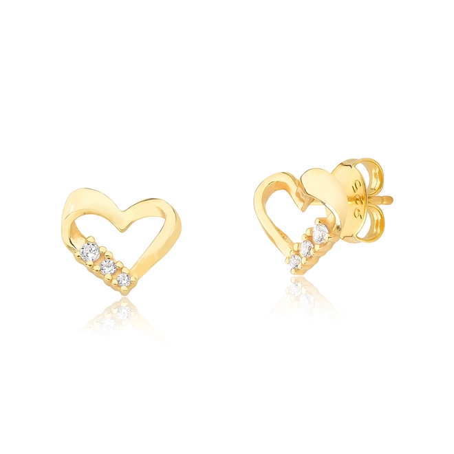 Brinco For me Stud coração em prata 925 dourada vazado com Zircônias brancas 1