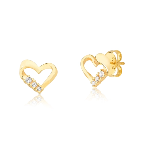 Brinco For me Stud coração em prata 925 dourada vazado com Zircônias brancas