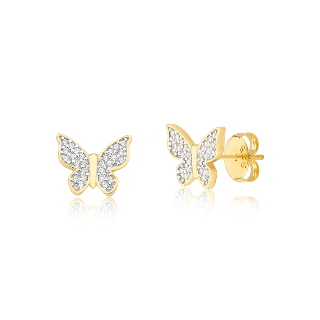 Brinco For me Stud borboleta prata 925 dourada com Zircônias brancas rodinadas 1