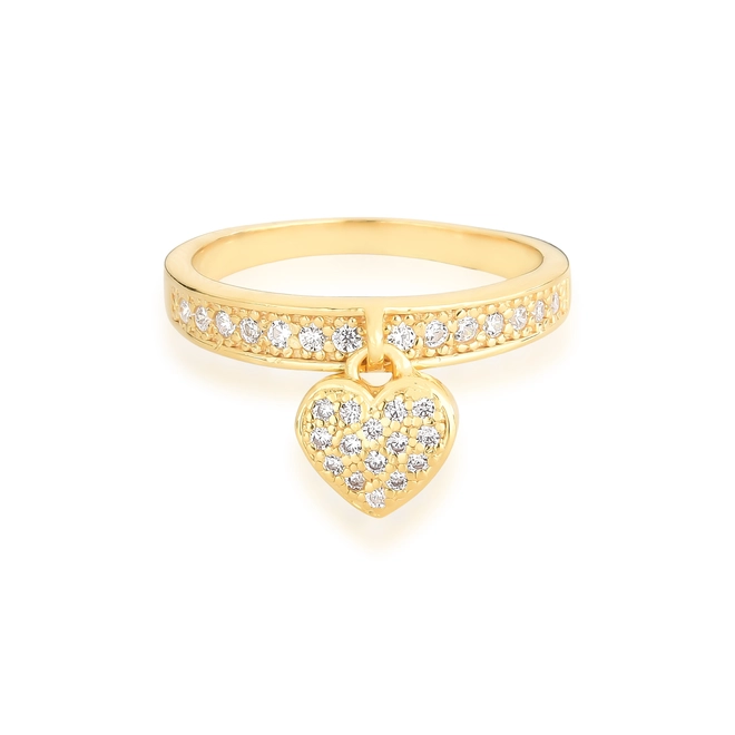 Anel For me com pingente prata 925 dourado meio aro e coração com pavê de Zircônias 2