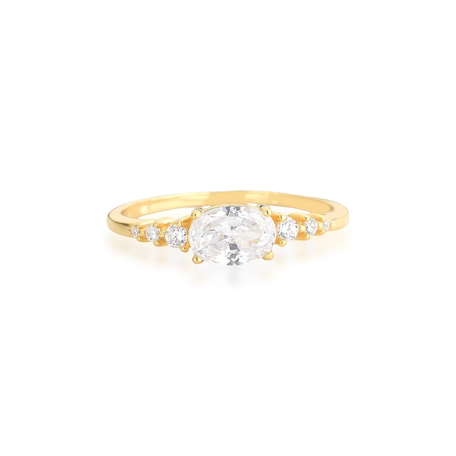 Anel For me ramo gema oval prata 925 dourada com Zircônias brancas 2