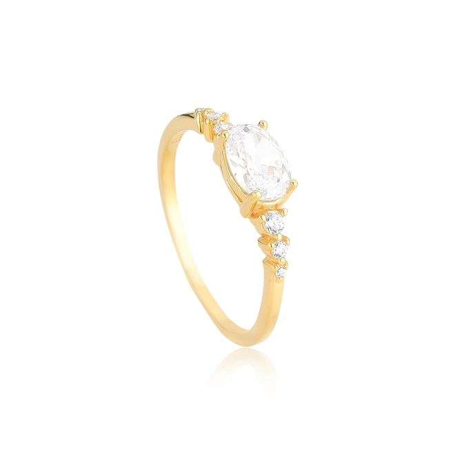 Anel For me ramo gema oval prata 925 dourada com Zircônias brancas 1