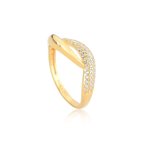 Anel For me entrelaçado prata 925 dourada com Zircônias