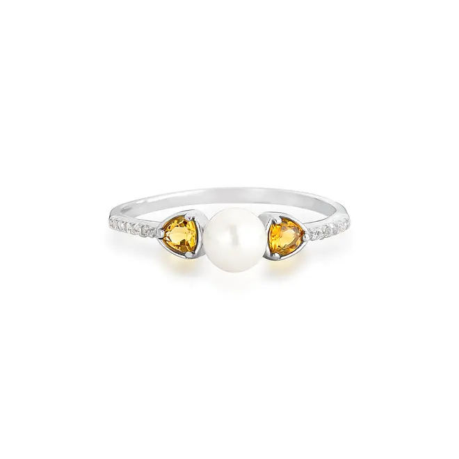 Anel For me Bauhaus prata 925 com Topázios brancos, Citrinos e Pérola 3