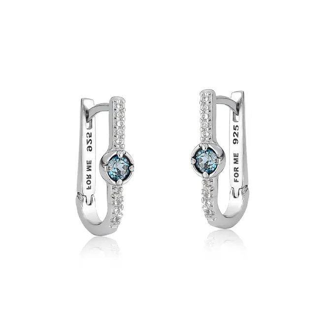 Brinco For me Bauhaus prata 925 argola click com Topázio London e brancos 1