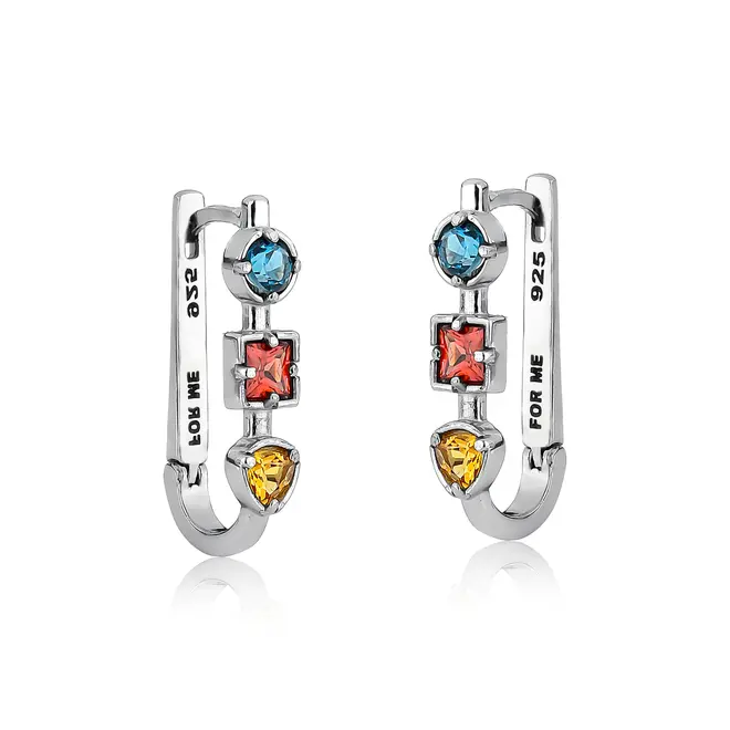 Brinco For me Bauhaus prata 925 argola click com mix de Gemas brasileiras 1