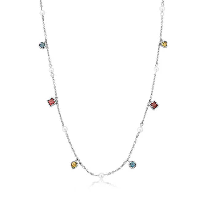 Gargantilha For me Bauhaus prata 925 elos intercalados com mix de Gemas e Pérolas 1