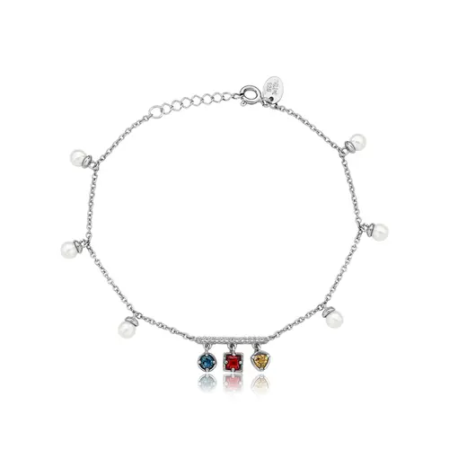 Pulseira For me Bauhaus prata 925 pingente Gemas brasileiras e Pérolas