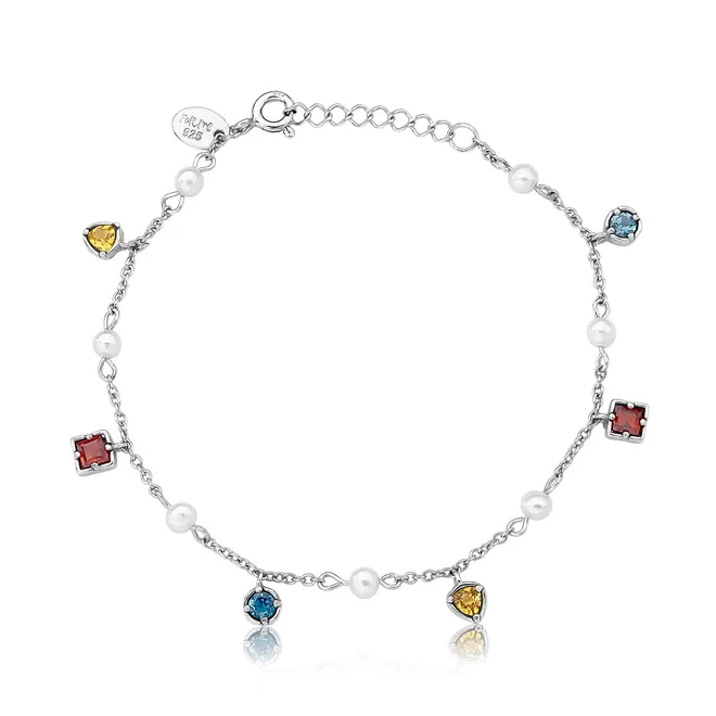 Pulseira For me Bauhaus prata 925 de elos com Gemas brasileiras e Pérolas 1