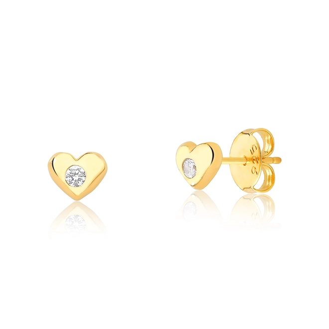 Brinco For me Stud prata 925 dourada coração com Zircônia 1