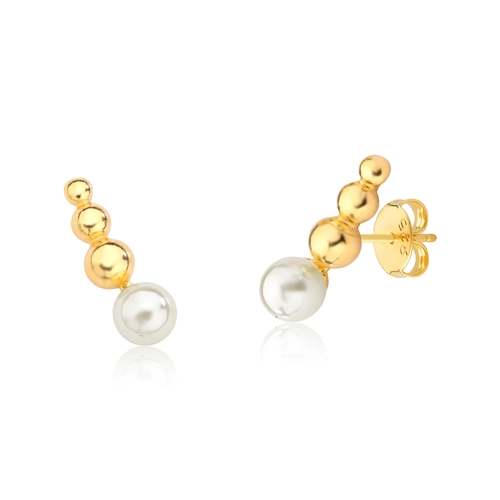 Brinco For me Ear cuff prata 925 dourada com Pérola e bolinhas polidas