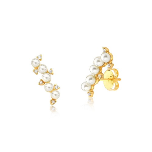 Brinco For me Ear Cuff prata 925 dourada com Pérolas sintéticas e Zircônias