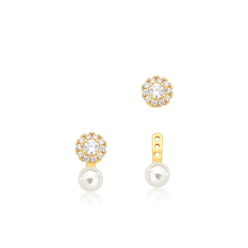 Brinco For me Ear Jacket prata 925 dourada com Pérola sintética e Zircônia
