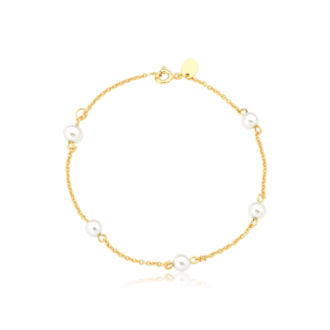 Pulseira For me de elos prata 925 dourada intercalados com Pérolas sintéticas 1