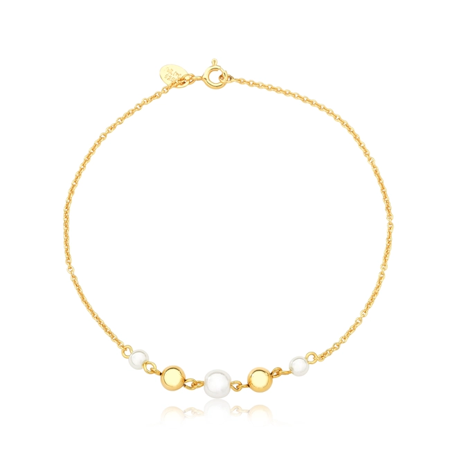Pulseira For me de elos bolinhas prata 925 dourada com 3 Pérolas sintéticas 1