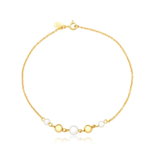 Pulseira For me de elos bolinhas prata 925 dourada com 3 Pérolas sintéticas