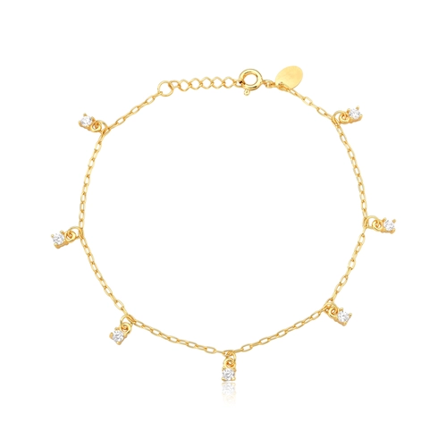 Pulseira For me de elos prata 925 dourada com pingentes de Zircônias brancas