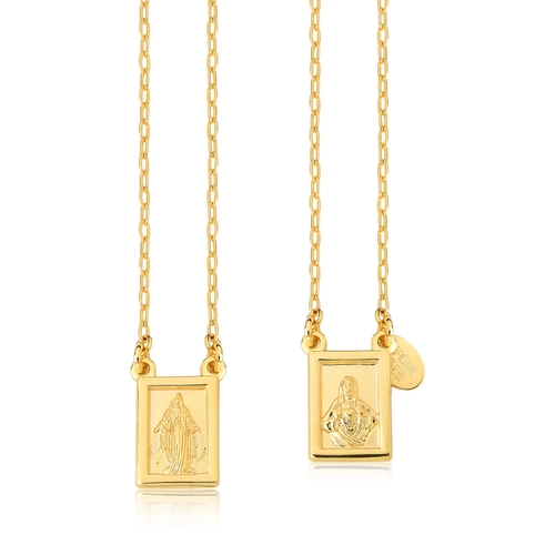 Escapulário For me prata 925 dourada medalhas Sagrado Coração de Jesus e Nossa Senhora das Graças