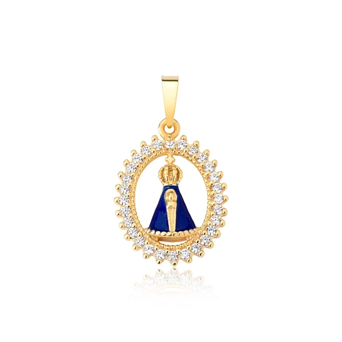 Pingente For me prata 925 dourada medalha de Nossa Senhora Aparecida com Zircônias