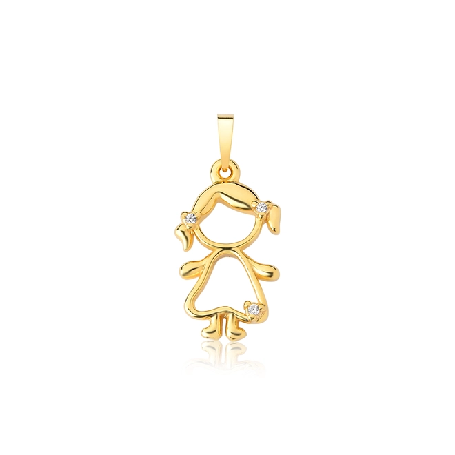 Pingente For me filhos prata 925 dourada menina com Zircônias 1